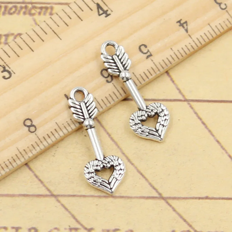 20ks kúzla Cupid's Love Arrow Heart Angel Wings 25x9mm Tibetan Strieborná farba prívesky starožitné šperky výroby kutilských remesiel