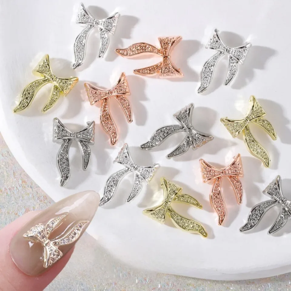 20ks na nechty Kúzla zlaté strieborné nechtové dekorácie pre manikúrové doplnky DIY kúzla Ribbon 3D kamienky na nechty
