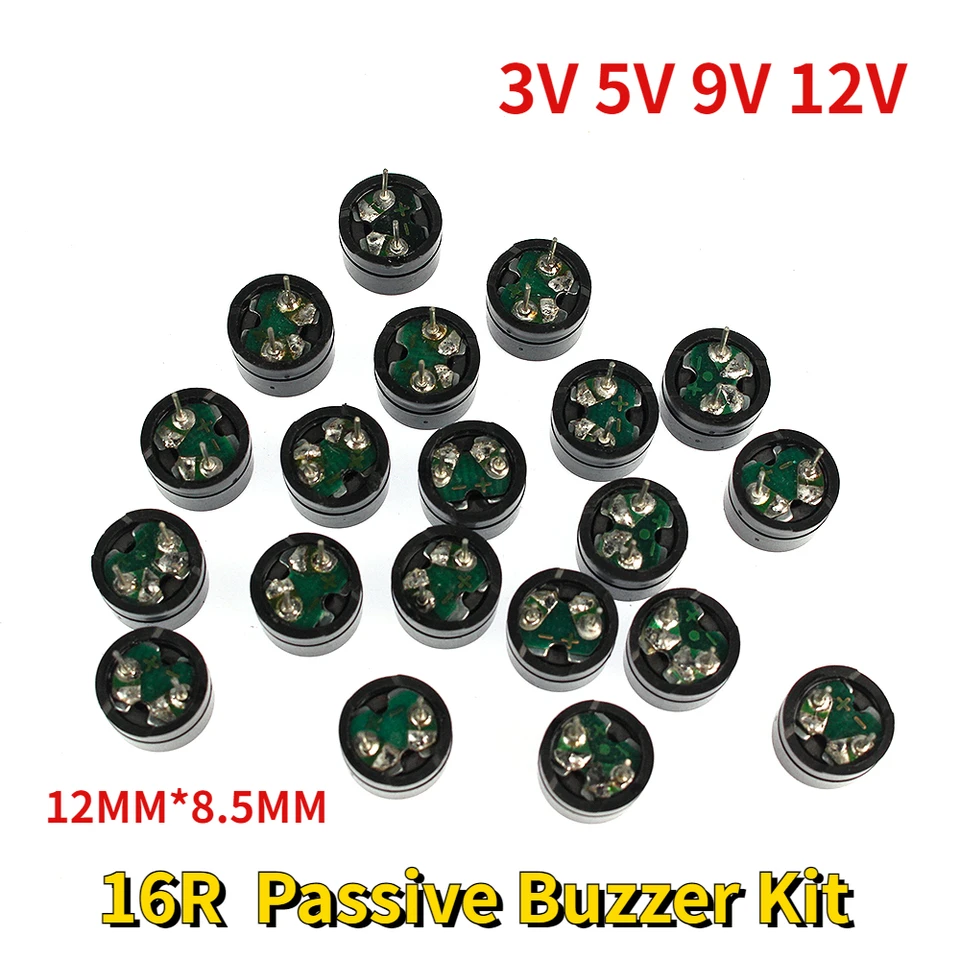 20ks pasívny bzučiak 16r 12 mm*8,5 mm 16 ohm 3v 5v 9v 12v mini piezo bzučiak 12085 pre elektronickú súpravu Arduino DIY