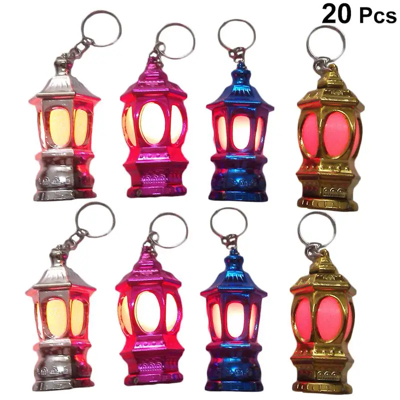 20ks prenosné mini LED Keychain Lantern Design Design reťaz kľúča Light Light Lamp Lantern Ramadan Lantern Keychain (náhodná farba)