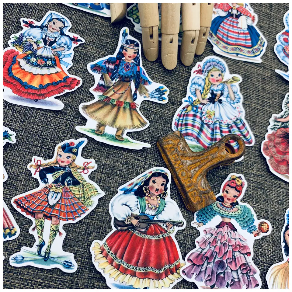 20ks retro párty šaty dievčenské pre bábiky DIY DIY Scrapbooking Album Journal Crafts Dekoratívne štítok SEAL TELEFÓNNE BALÍK