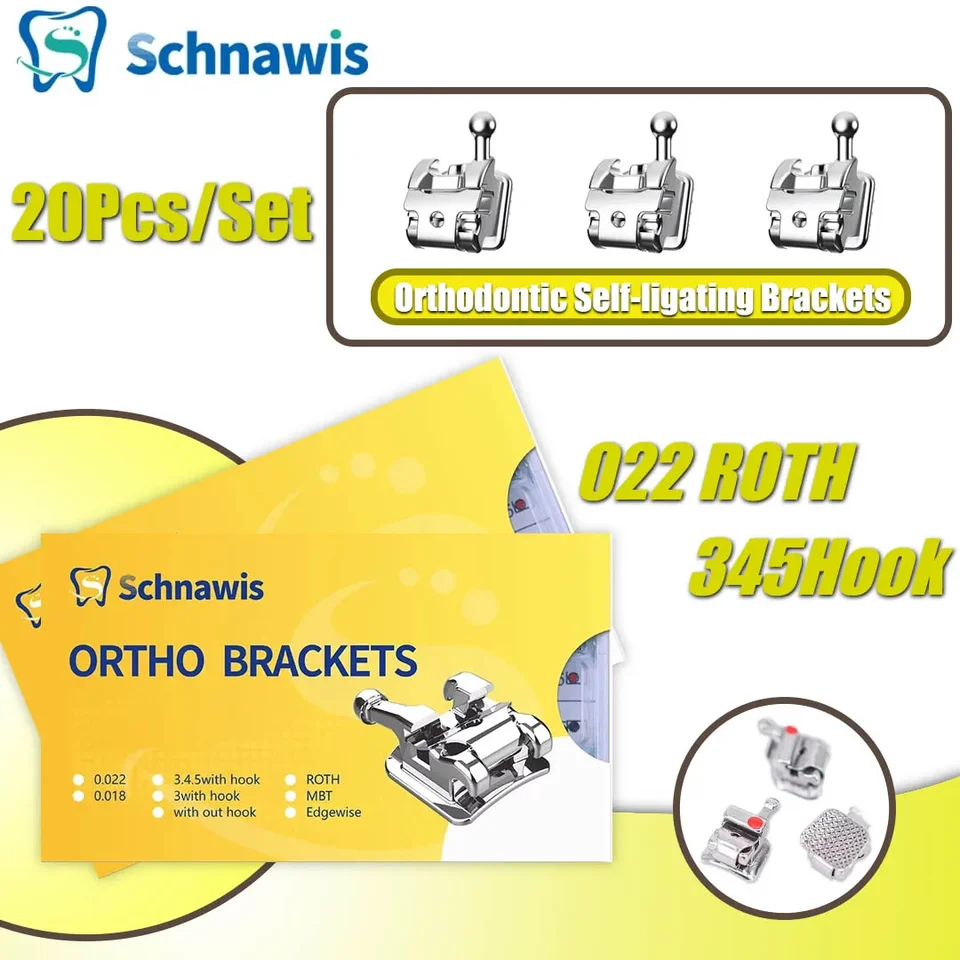 20ks/set Dental Ortodontic Active Self-Ligationing Dávky kovové samoobslužné traky 022 Roth MBT 345Hook Ortodont Materiály