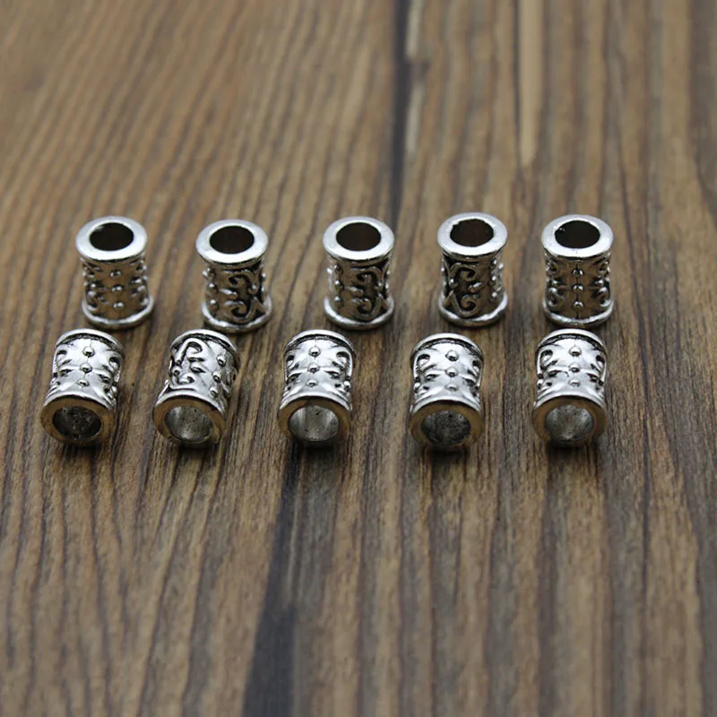 20ks tibetské strieborné trubicové korálky pre výrobu šperkov, veľký otvor 4 mm kovové voľné korálky Náramok Náhrdepy DIY nálezy Craft