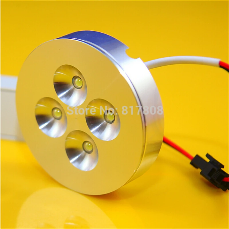 20ks/šarža dojateľná 4x3w 12W LED Ceilight Light Downlight Puck Lamp pre skrinku AC85-265V/DC12V