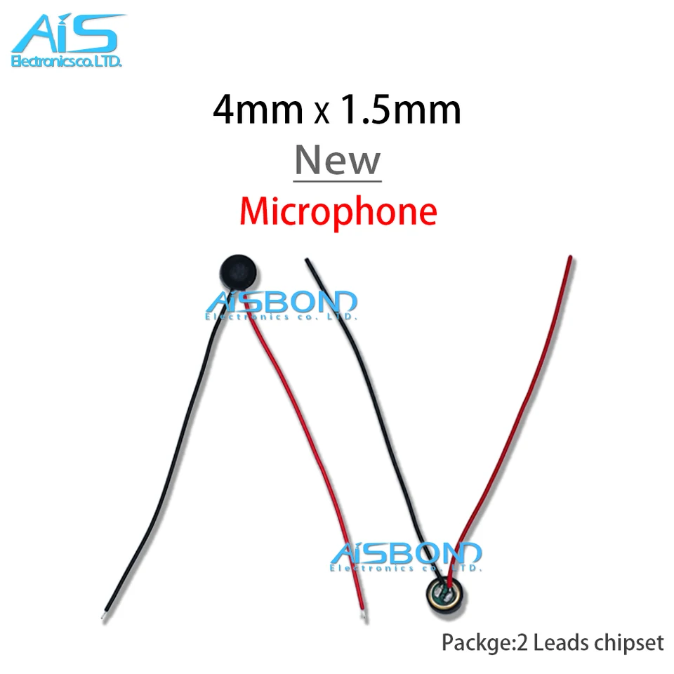 20ks/šarža Mikrofón Vnútorný mikrofónový prijímač Reproduktor 4 mm * 1,5 mm pre PC telefón MP3 MP4 s 2 vodičmi vodičov
