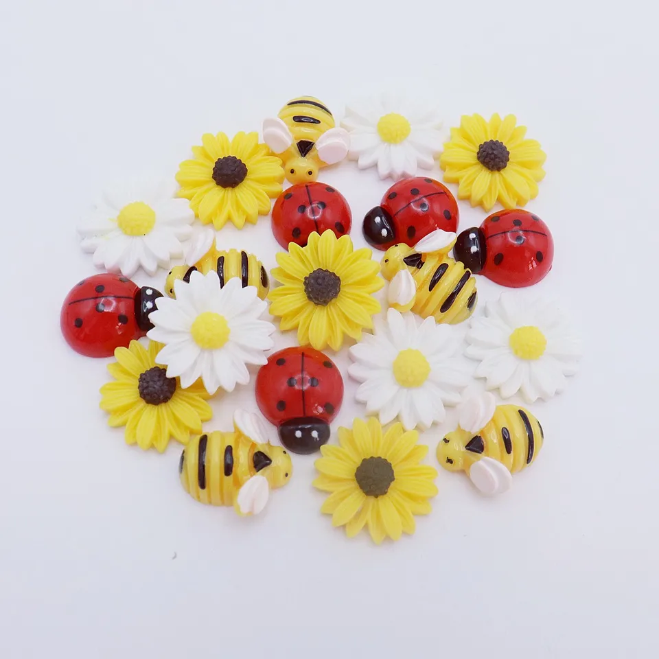 20ks živici Daisy slnečnica včely LadyBugs Ladybird Honey Bumblebees Ozdoby Flatbacks