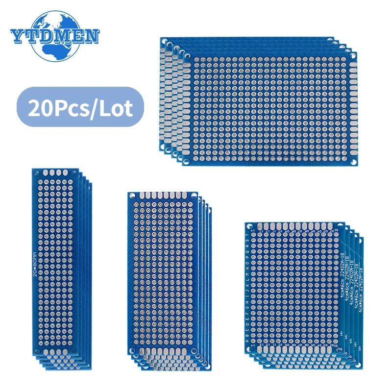 20ksové obojstranné dosky DPS 2x8 3x7 4x6 5x7cm PCB prototypová doska Kit Pretlač Univerzálny obvod Universal for DIY spájkovací projekt