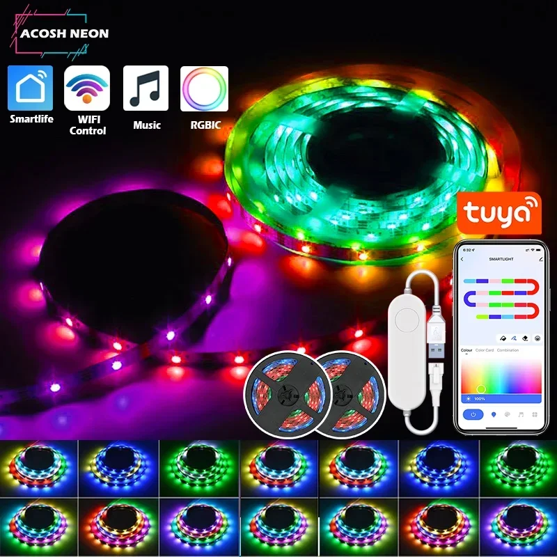 20m TUYA LED SLIP LIGHT 12LEDS/M SMARTLIFE WIFI RGBIC DreamColor LED Strip WS2812B Práca adresovateľná svetlá LAMP s Alexou