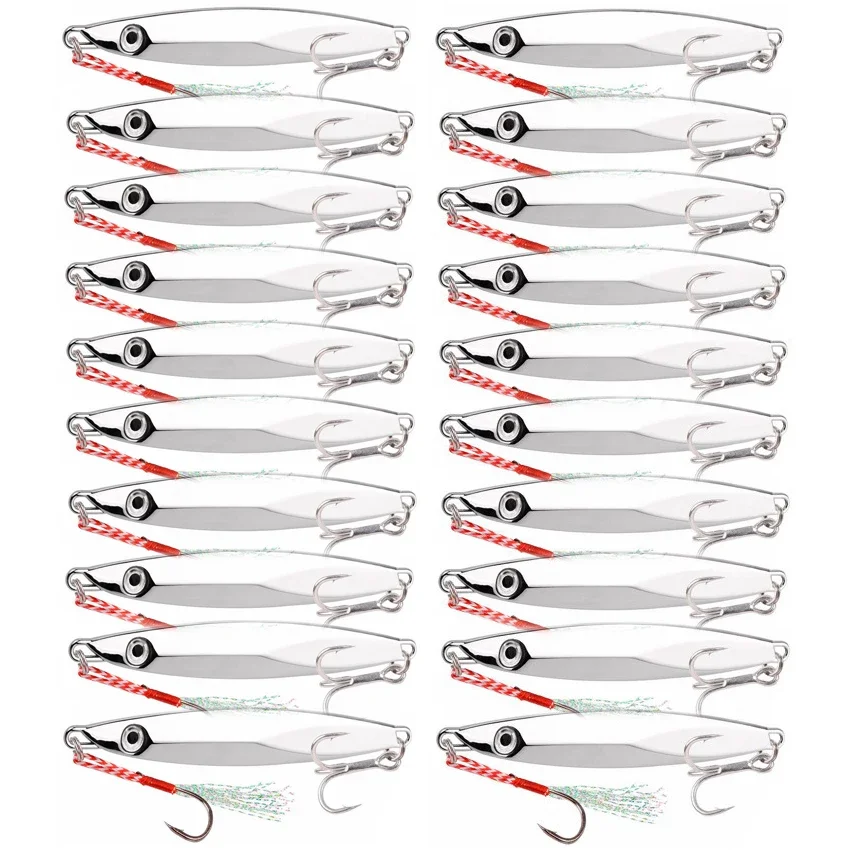 20pc kovový prípravok na rybolovný návnada 10G-60G Crankbait Jig Spoon Wobbler návnada morských rybárskych látok Pesca Silvery