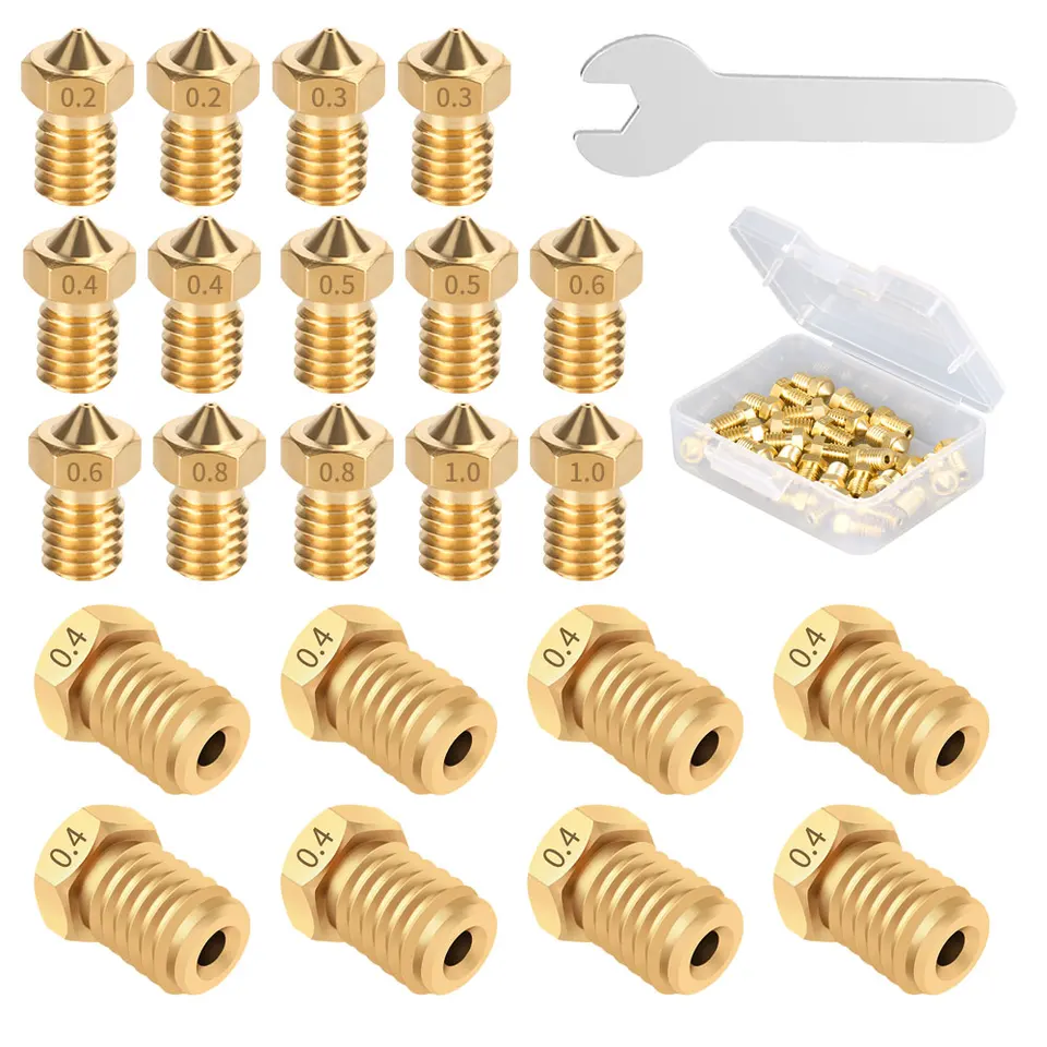 20pcs E3D V5 V6 Dýza 3D tlačiareň 0,1 až 1,0 kovová dýza mosadz mosadla M6 závit pre 1,75 mm vláknové dýzy pre KP3S