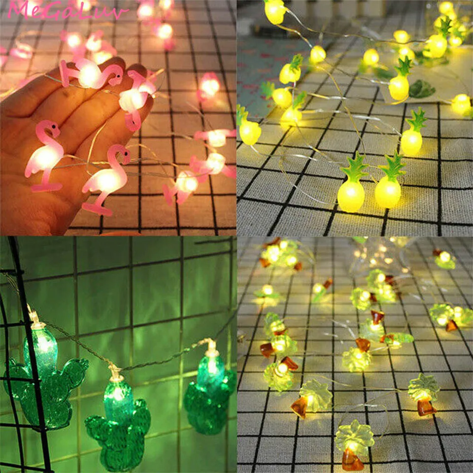 20pcs Flamingo Unicorn Led String Light Pineapple Fairy Lights Tropical Party Hawaii Party Svadobná narodeninová oslava Dekorácia