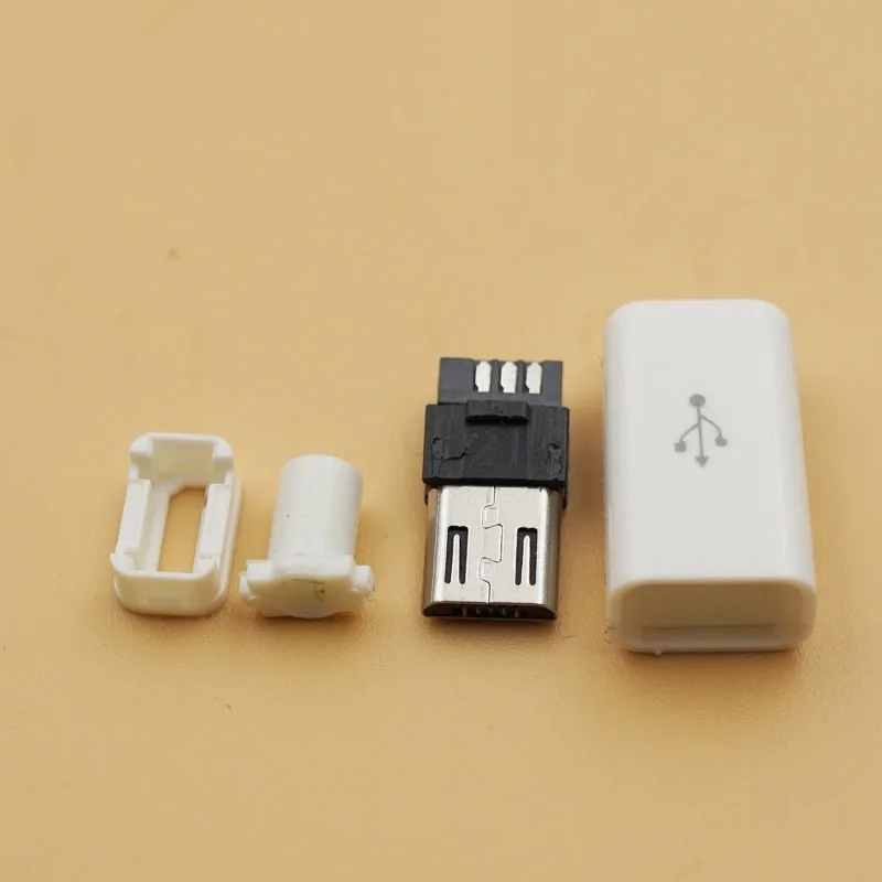 20sets micro USB samec 5 -kolíkového konektora zástrčky s bielym plastovým krytom Typ 4 v 1 zástrčka DIY pre kábel OD3.0 mm