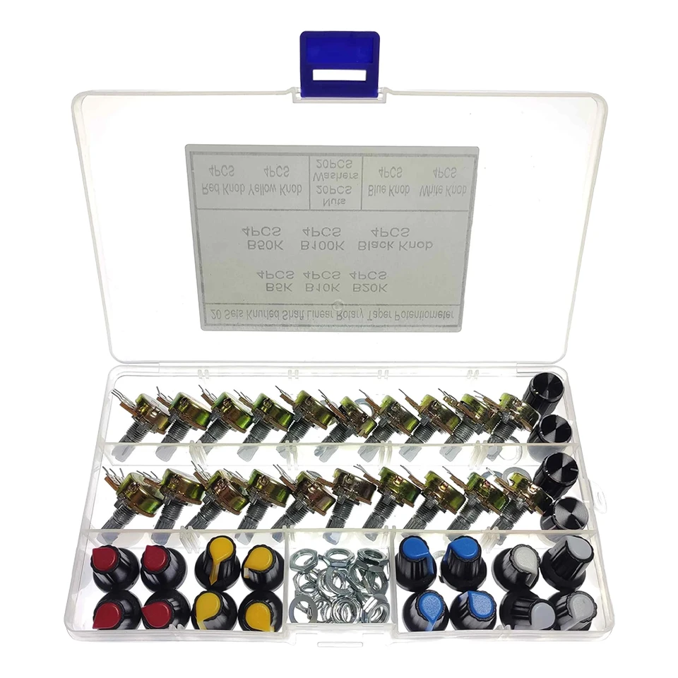 20sety/box WH148 15 mm rotačný potenciometer B5K/10k/20k/50k/100k jednosmerného lineárneho potenciometru Sotujte 3pin s matičkami hriadeľa s gombíkmi