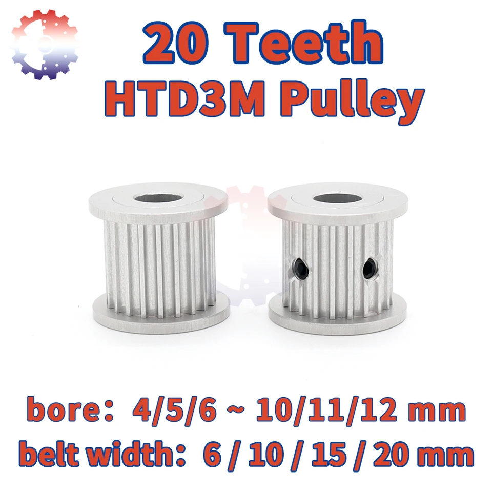 20teeth Htd 3m Belt Bore Bore 4/5/6 ~ 12 mm 3M kladka 20 šírky pásu zubov 6 10 15 20 mm synchrónne kolesá Htd3m Časová kladka 20T
