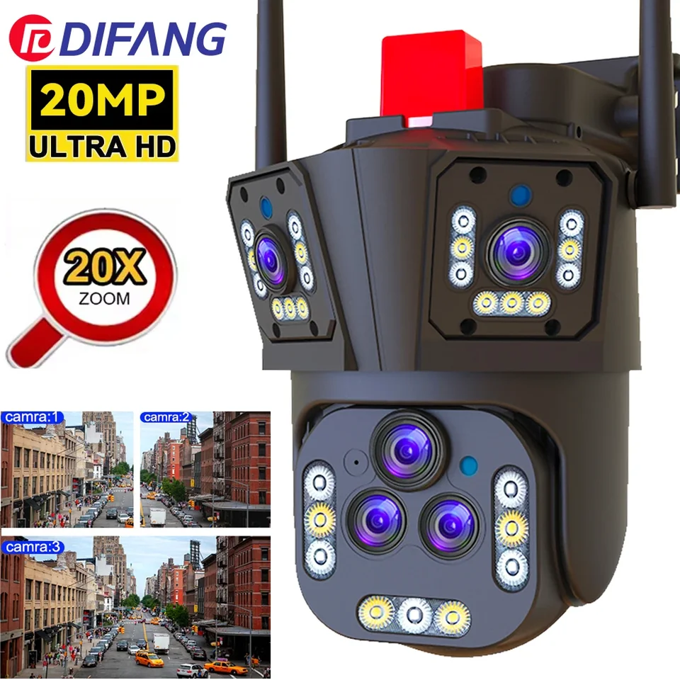 20x Optický zoom WiFi Dozorný fotoaparát Outdoor 10k HD 20MP CCTV Five objektív Tri obrazovky Video Video Externá IP fotoaparát IPC360 Domov IPC360