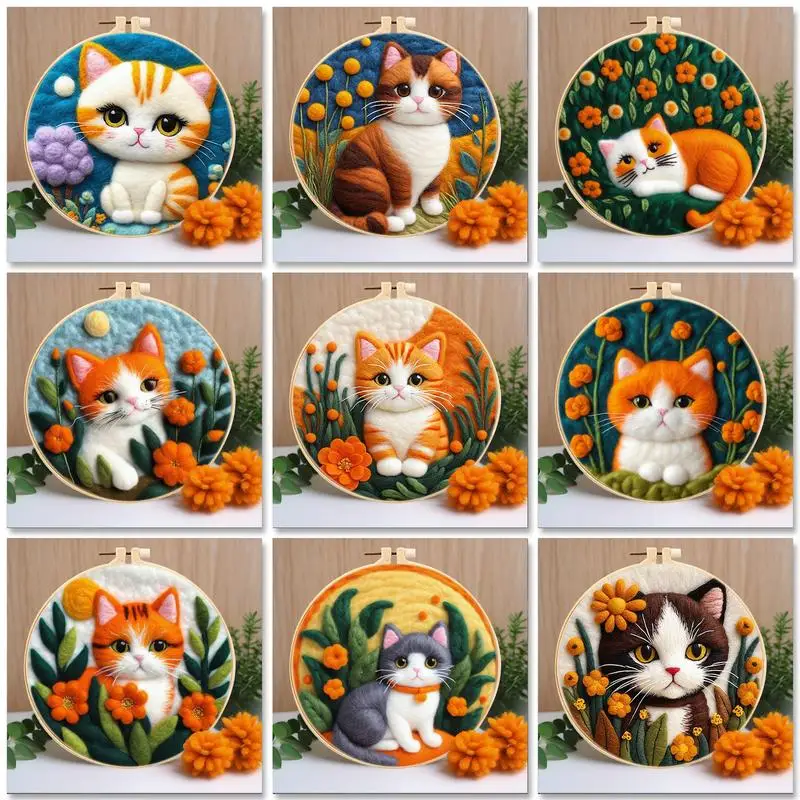 20x20cm ihlové plstenie Štartovacia súprava s vyšívacím rámom maľba maľba Wool Felting Kit pre začiatočníkov pre začiatočníkov pre dospelých