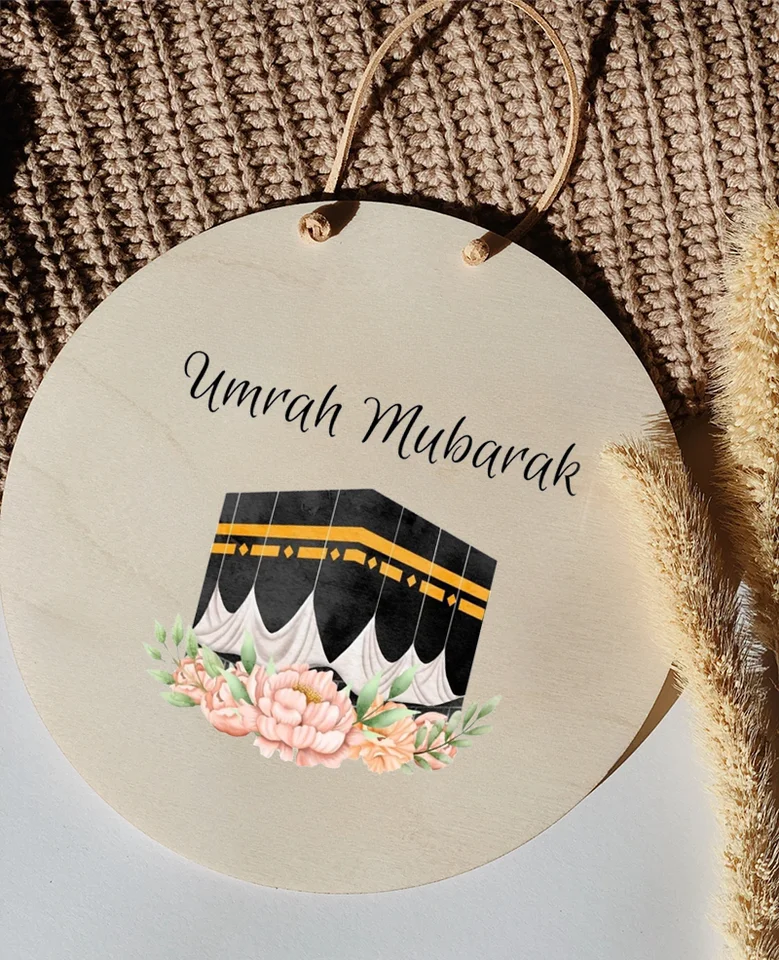 20x20cm Umrah Mubarak predné dvere Drevené značka Ramadan Kareem Wall zavesenie Domáce izby