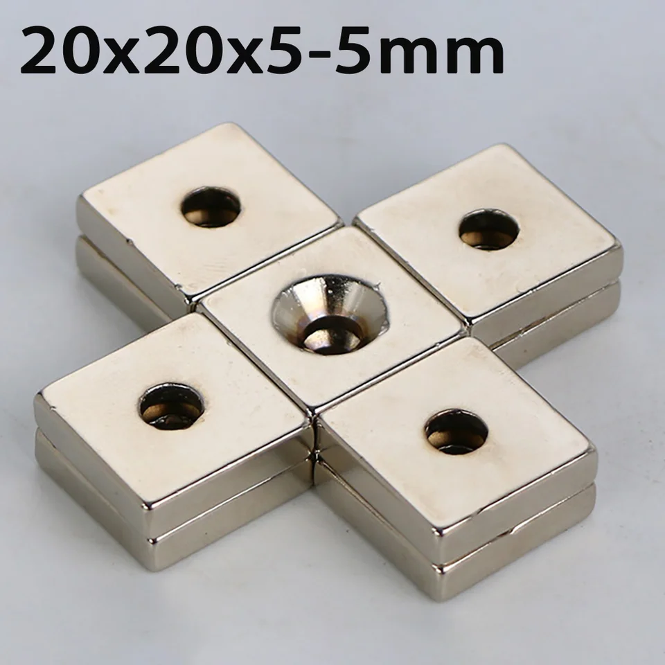 20x20x5-5 mm neodymium štvorcové magnety s otvorovými blokmi silné magnety niklové magnety s vysokou pevnosťou pre nálepky na chladničku