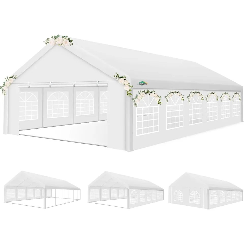 20x40ft Party Stan Heavy Duty, Svadobný stan, stan udalostí pre večierky, s 8 odnímateľnými bočnými stenami, stan 20x40 so vstavaným pieskovým vakom