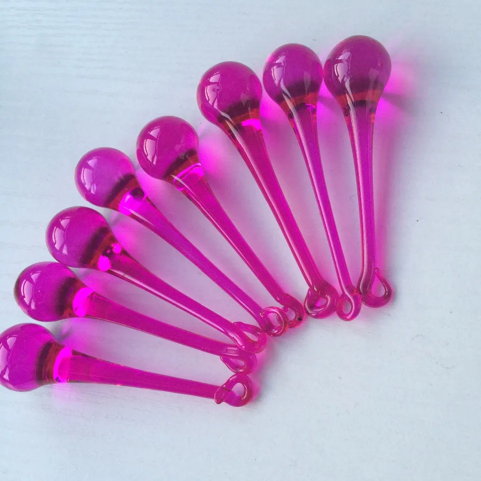 20x80 mm 10ks/šarža fuchsia sklenené prívesky na dažďové kvapky Domáci bar visiaci dekorácia sklenené lusterové diely vianočné stromčeky