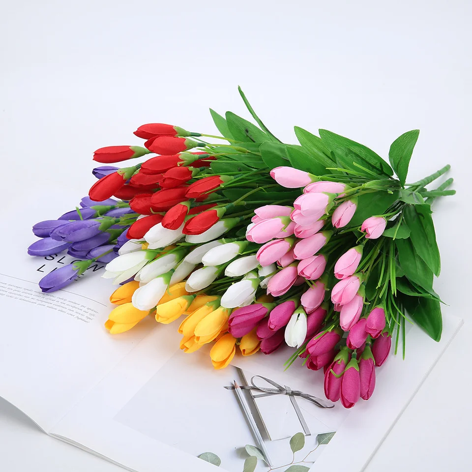 21 HEADS TULIP Umelecký kvet Hodváb Lavender Tulipány Kytica falošný kvet pre svadobnú dekoráciu kvety Domov Garen Decor