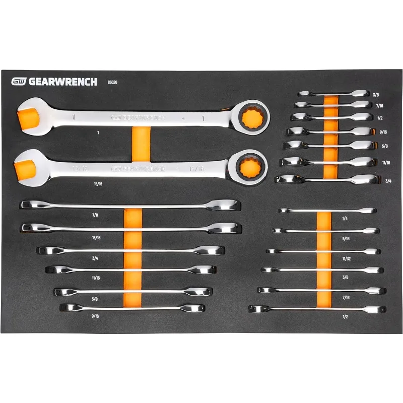 21 kus 72T SAE Standard a Stubby Ratcheting Wrench set s podnosom Eva Foam - 86526
