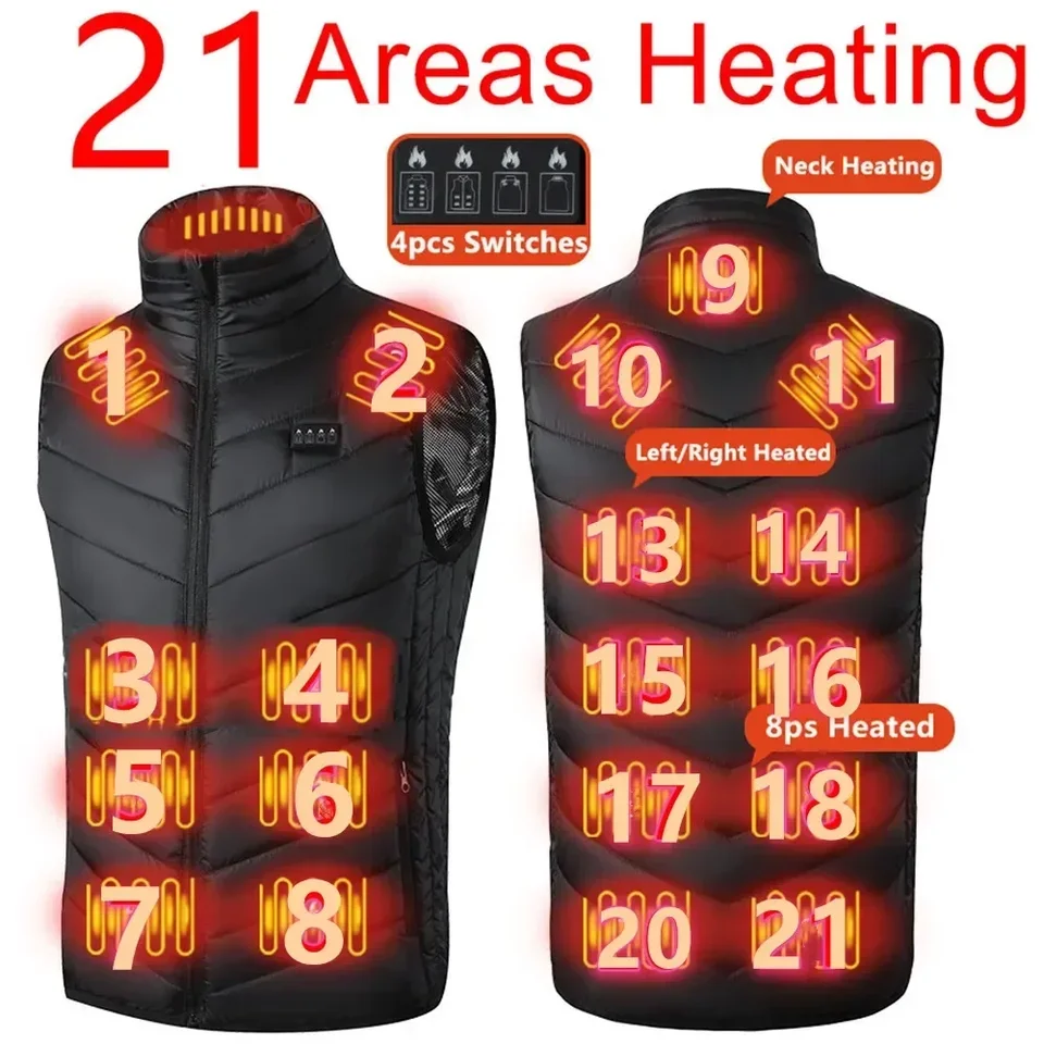 21 oblastí vyhrievaná vesta Men bunda vyhrievaná zimná dámska elektrický ohrievač USB Tactical Bunda Man Termal vesta Telo teplejší kabát 6xl
