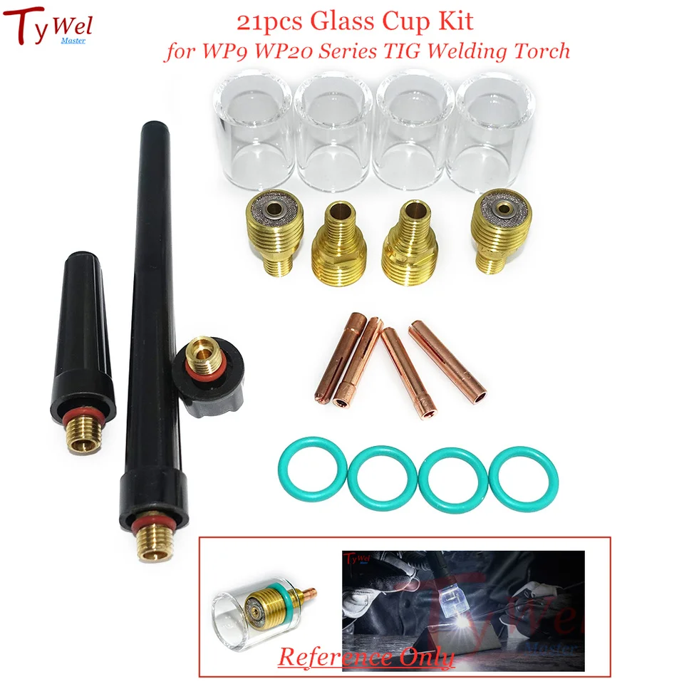 21ksová sklenená šálka TIG Zváracie plynové šošovky Collet Body for WP9 WP20 Series Torches