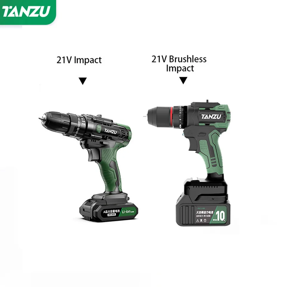 21V Brushless Electric vŕtačka 80nm náraz bezdrôtový vŕtač skrutkovača Li-Ion batéria nastaviteľná rýchlosť napájací nástroj Tanzu