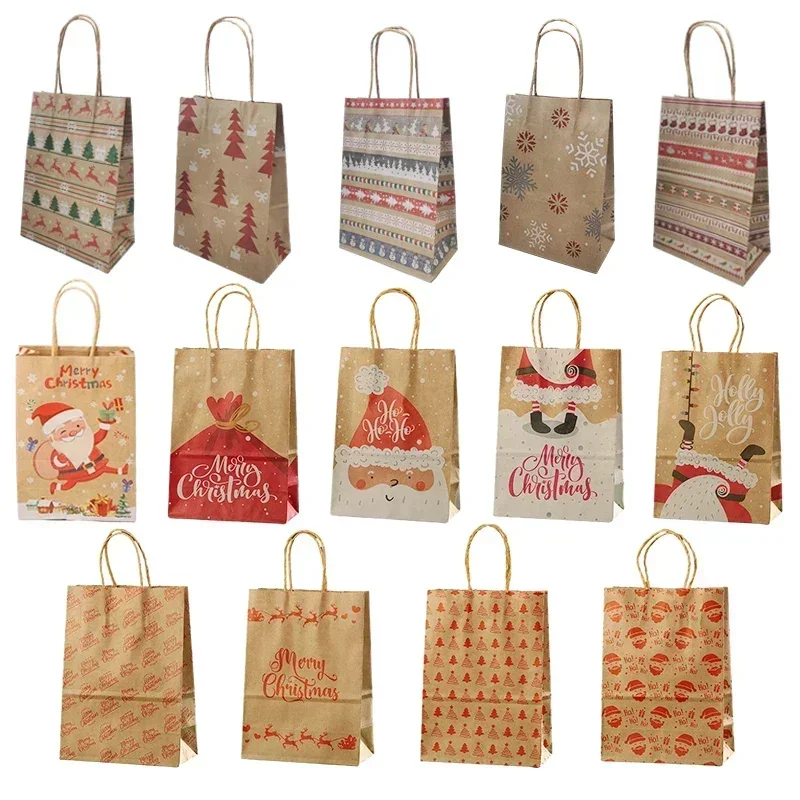21x15x8cm Darčekové vrecká veľké chritmy 5 kusov Kraft Paper Bag na vianočné občerstvenie
