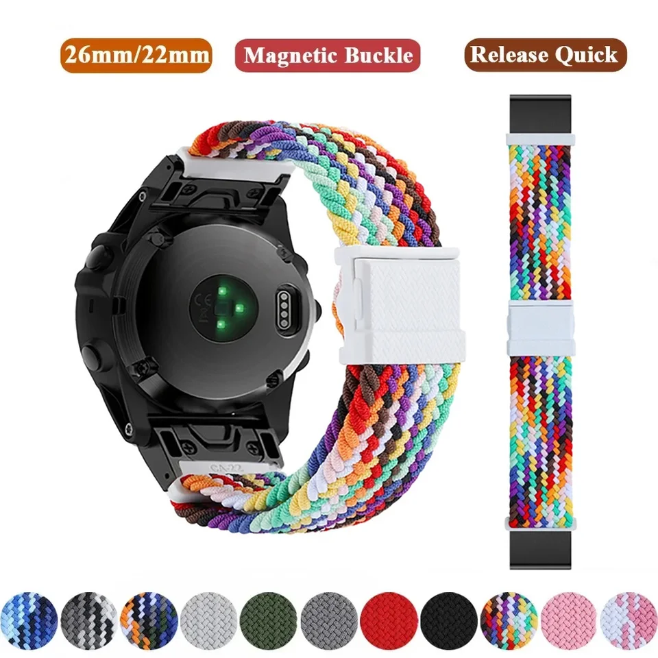22 26mm QuickFit Nylon Watch Band pre Garmin Fenix ​​5 5x 6x 7 7x Pro/Epix Pro (Gen 2) 47 51mm Tactix 7 Pro/Enduro 2 zápästia zápästia