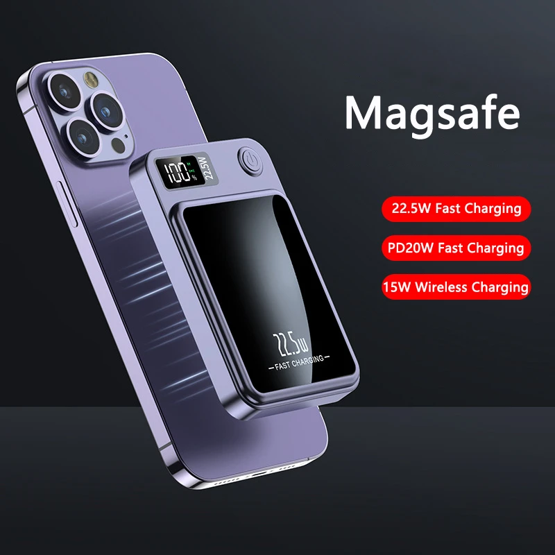 22,5 mAh 22,5 W rýchla nabíjanie Power Bank Universal 15W Magsafe Qi Wireless Charger s magnetickým prsteňom pre iPhone Xiaomi Preverbank