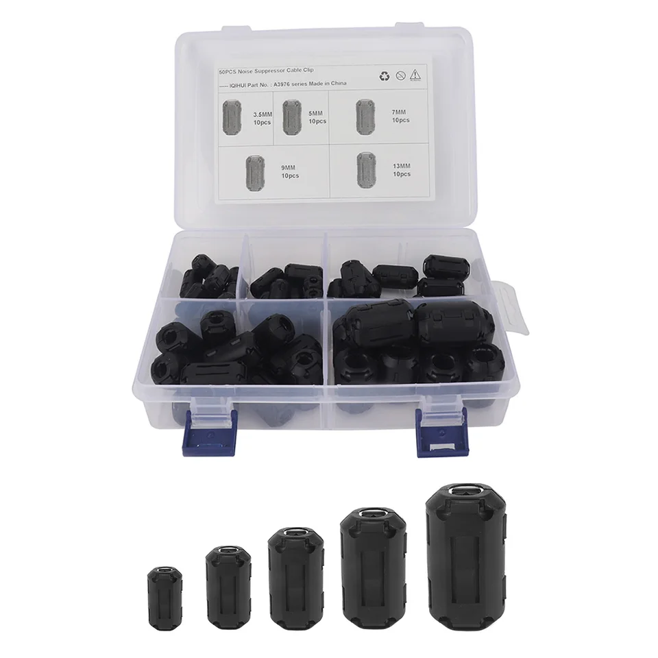 22/50ks čierna spona na svorke Ferrit Core Ring Kit Filtre Filtre káblových konektorov pre konektor pre USB zvukový kábel