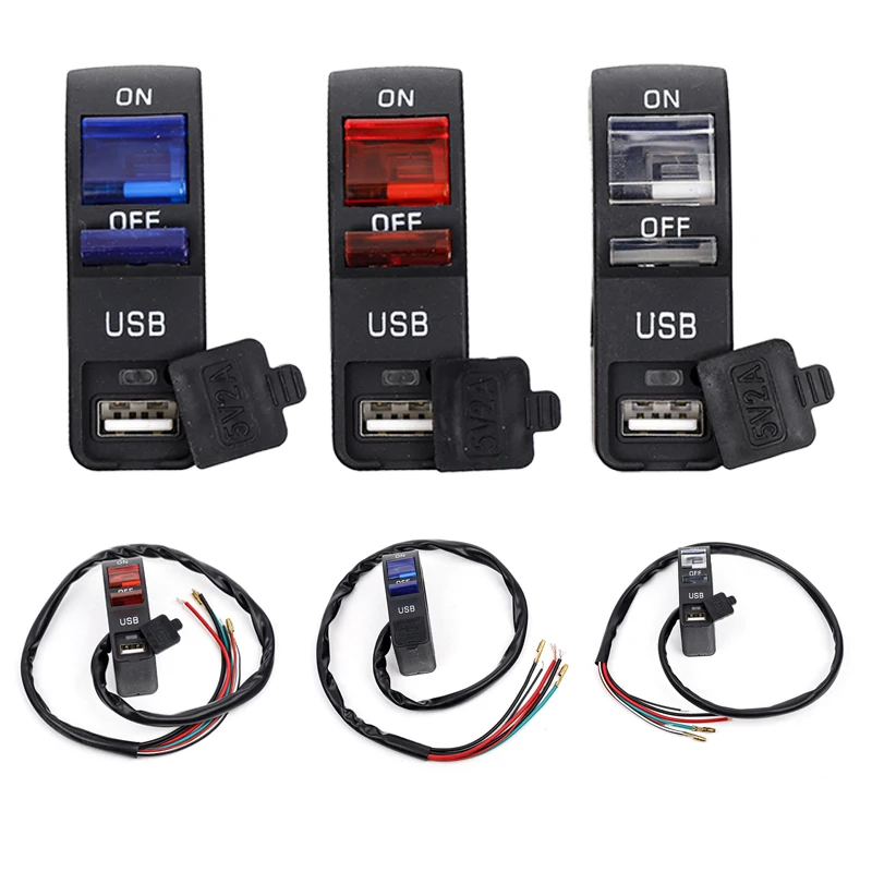 22 mm 12v 2a 6 Drôt Univerzálny spínač na riadidlách motocyklov s nabíjačkou USB nabíjačkou