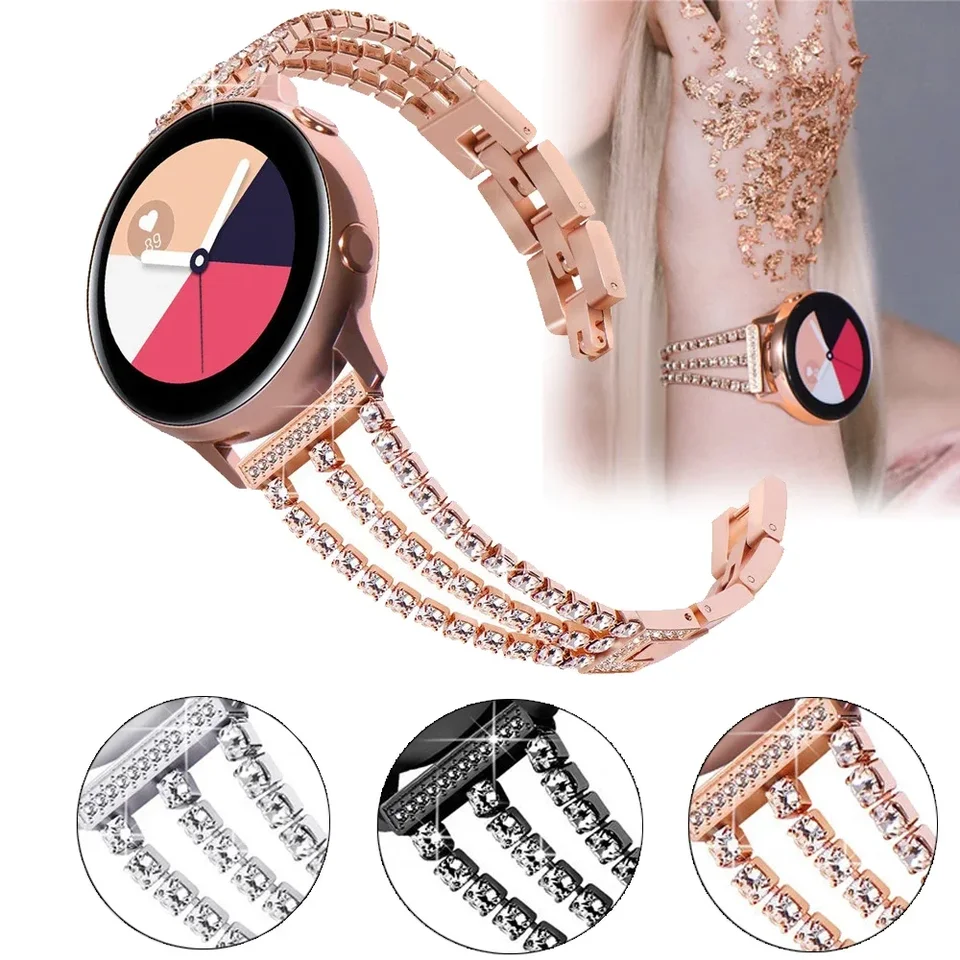 22 mm 20 mm dámsky pás Diamondový náramok pre Samsung Galaxy Watch 6 5/Pro 4 klasický remienok 44 mm 44 mm 42 mm 43 mm 47 mm aktívny 2