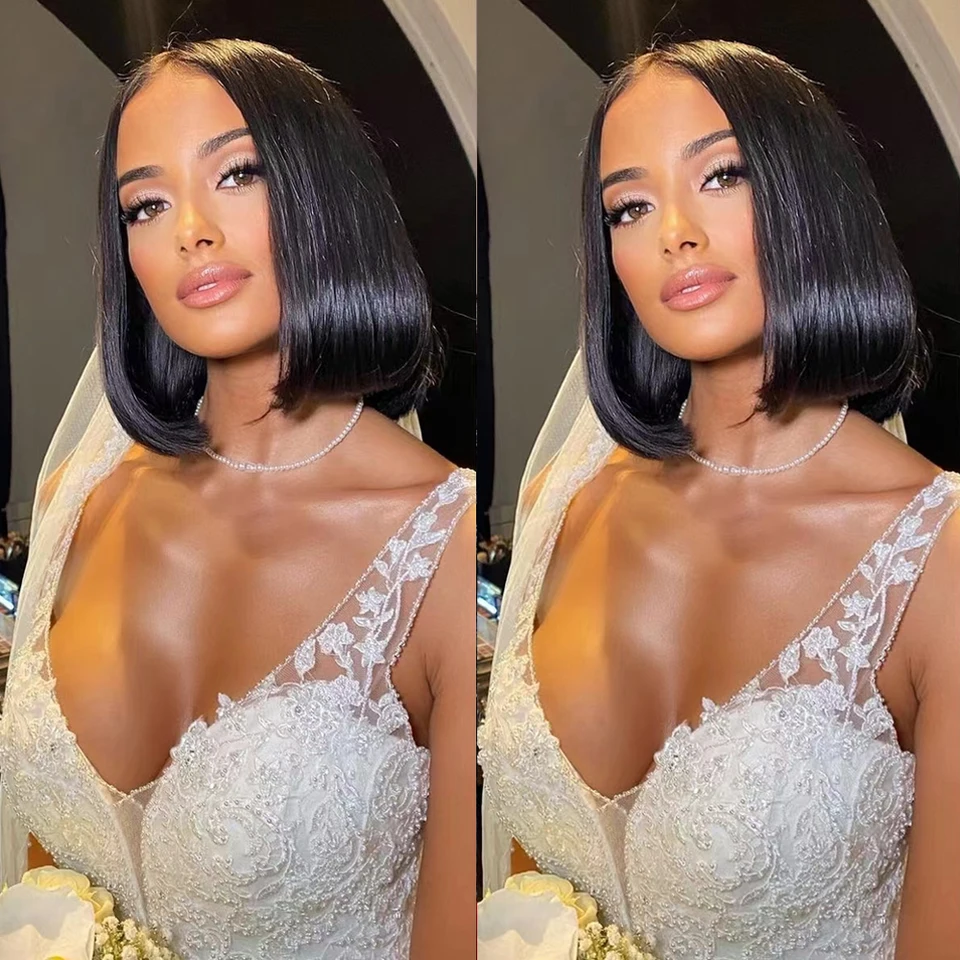 220% hustota HD Bone Straight 2x6 Lace Front Human Hair Parochne Bob Priehľadné čipkové čelné parochne Čestné parochne Remy 100% Predaj ľudských vlasov