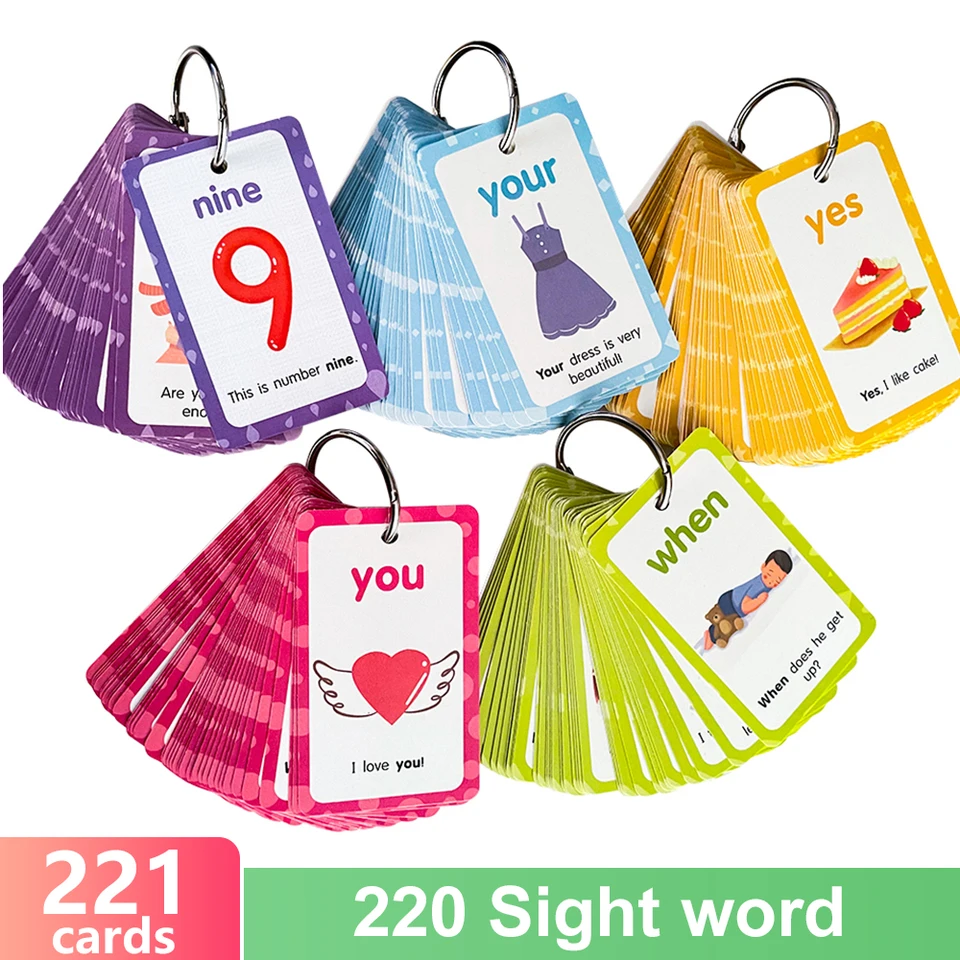 220 ks anglické zrakové slová Učenie karty pre predškolskú materskú školu fonics Learning for Kids Deti Ranné vzdelávacie karty