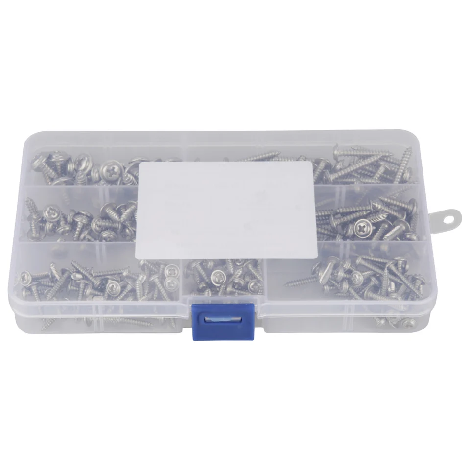 220ks M3 M4 M5 304 Nerezová oceľová panvica Kríž Tapper Self Tapping Scregs Set s skladovacím puzdrom
