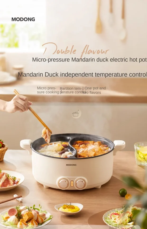 220V Modong Electric Hot Pot, dvojitá slabika na varenie a varu, ideálne pre rodinu a priateľov