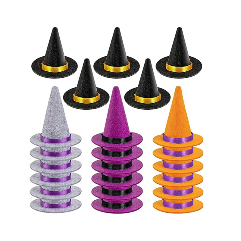 23 ks Mini čarodejnícke klobúky Halloween Felt 4 farebné čarodejnícke klobúky Felt čarodejnícke klobúky Halloween fľaša na fľašu dekorácie