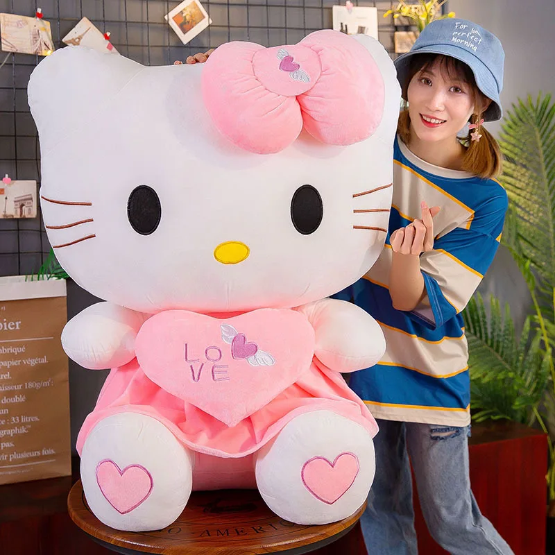 24-55 cm Sanrio Hello Kitty Cat Plush Hračky karikatúra KT Cat Plushie Doll Soft Soft Plnené anime vankúš Darčeky pre deti dievčatá