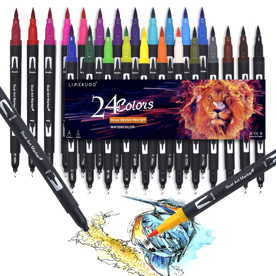 24/60/100/132 Farby kefové pero Watercolor Pens Fineliner Dual Tip Art Markers Pen na kreslenie maľby kaligrafie Art Supplies