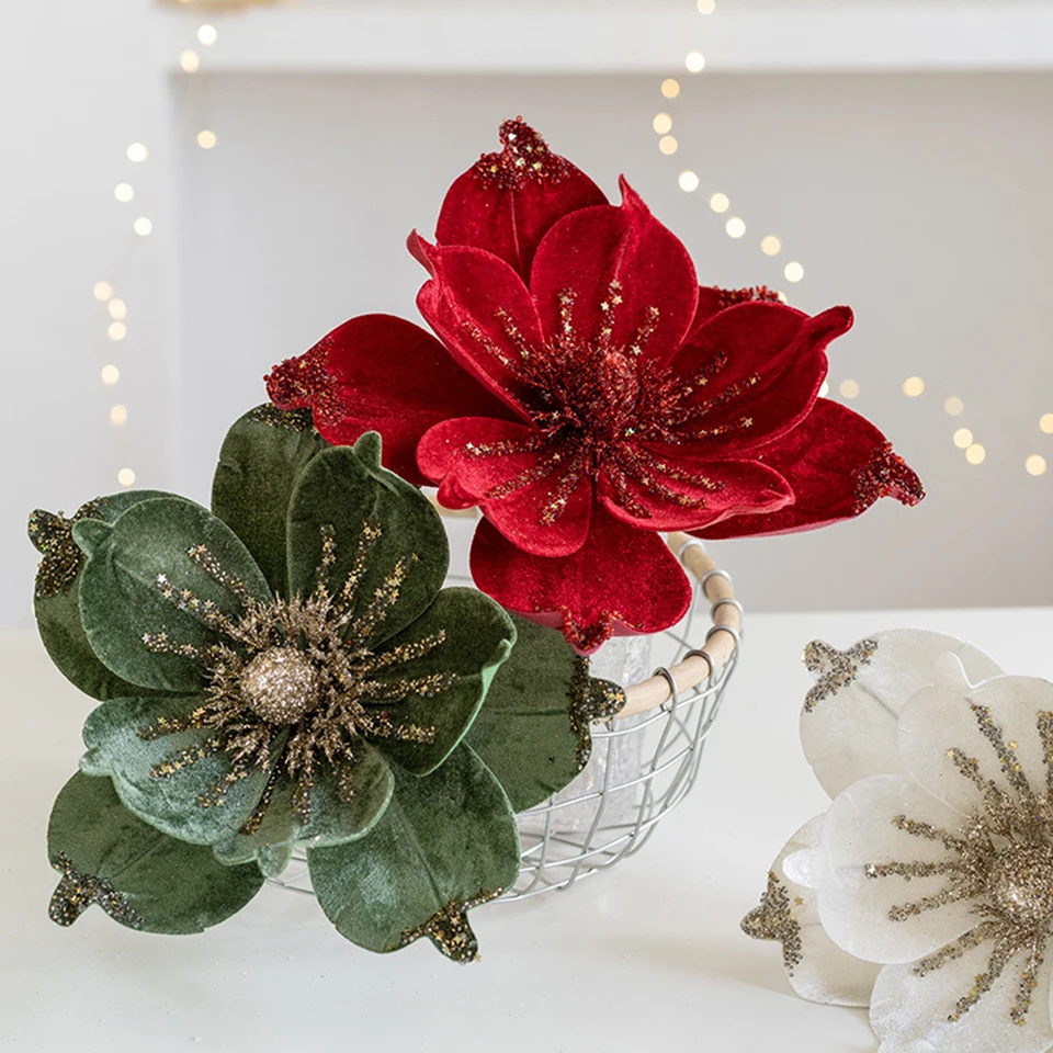24 cm vianočné vianočné poinsettia trblietavý kvet visiaci vianočné dekorácie stromov, ktoré sa zdobia na ozdobenie vianočných stromov vianočné vence