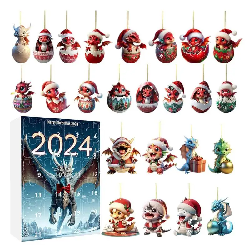 24 -dňové vianočné dinosaura Ornament Ploché akrylové figúrky dinosaurov prívesok Hristmas Advent Calendar vianočný stromček Dekorácia