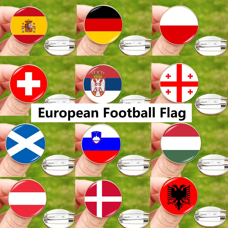 24 Futbalová vlajka odznak Škótsko Maďarsko Taliansko Chorvátsko Španielsko Dánsko Anglicko Srbsko Rumunsko Belgicko Portugalsko Georgia Brošňa