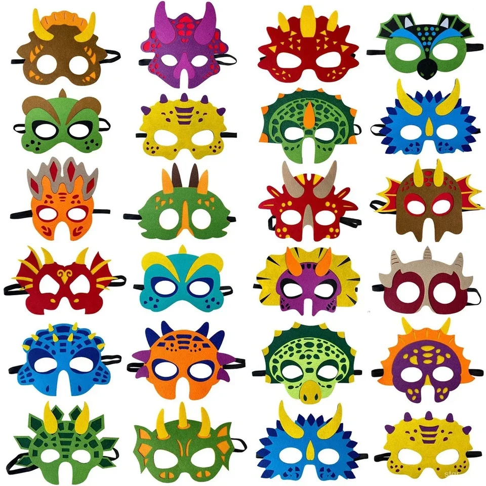 24 ks Dinosaur Party Masky Felt Material Dino Party Supplies Decorácie Rôzne typy pre Halloween vianočné narodeninové oslavy