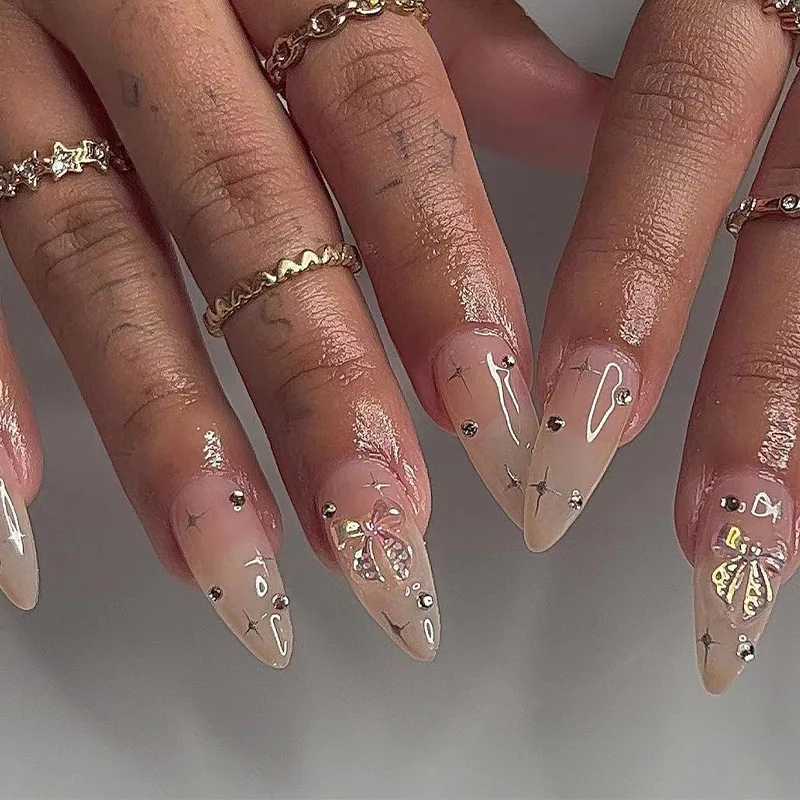 24 ks dlhé francúzske ľadové motýľové nechty s 1 želé gélom a 1 súbor na nechty