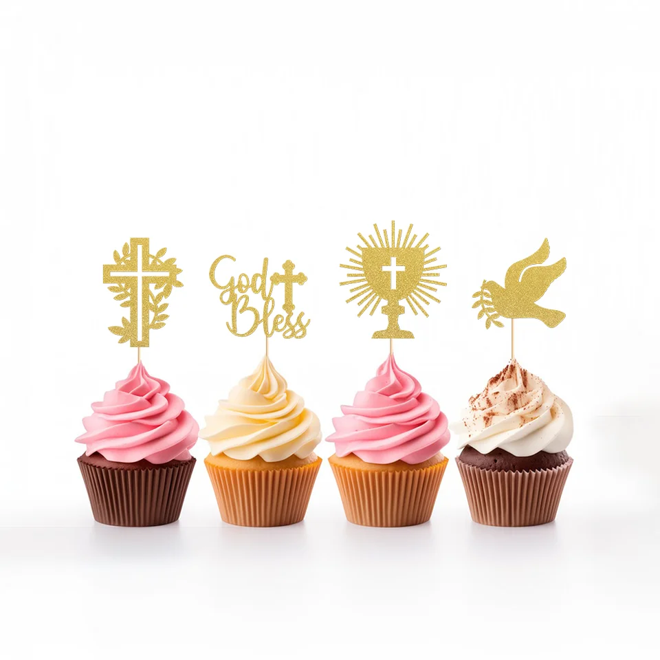24 ks God Bless a Cross Cupcake Toppers Tliesk