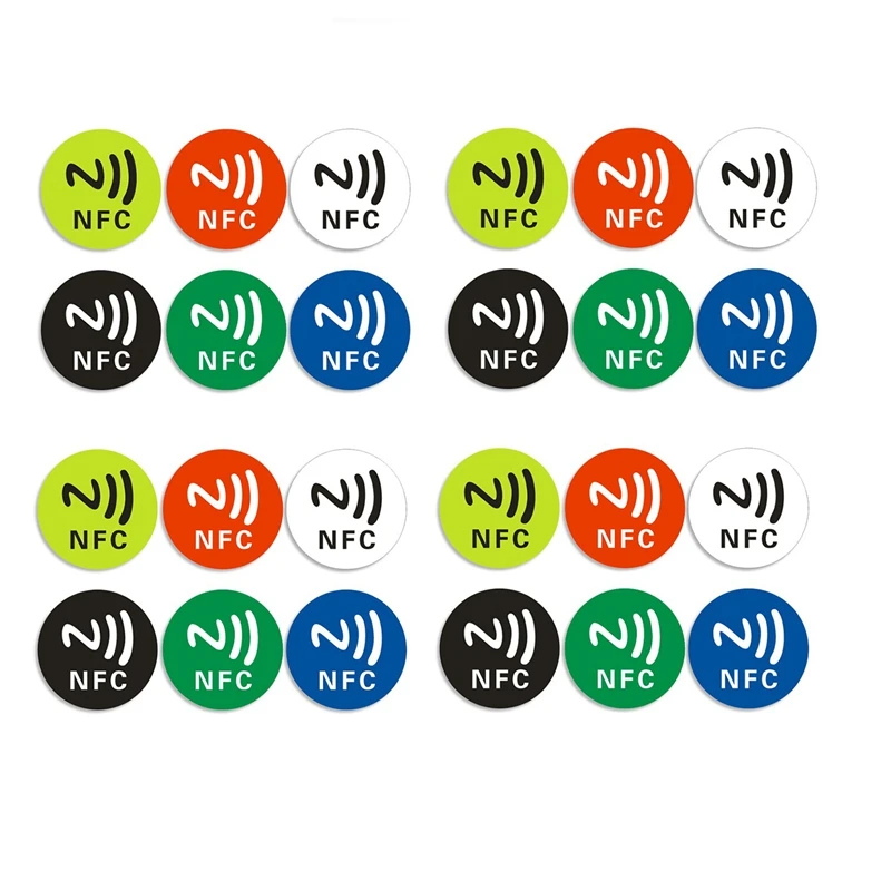 24 ks NFC NTAG213 TAG STACKER Universal Label RFID Token Patrol 13,56MHz Multicolor pre skratku atď.
