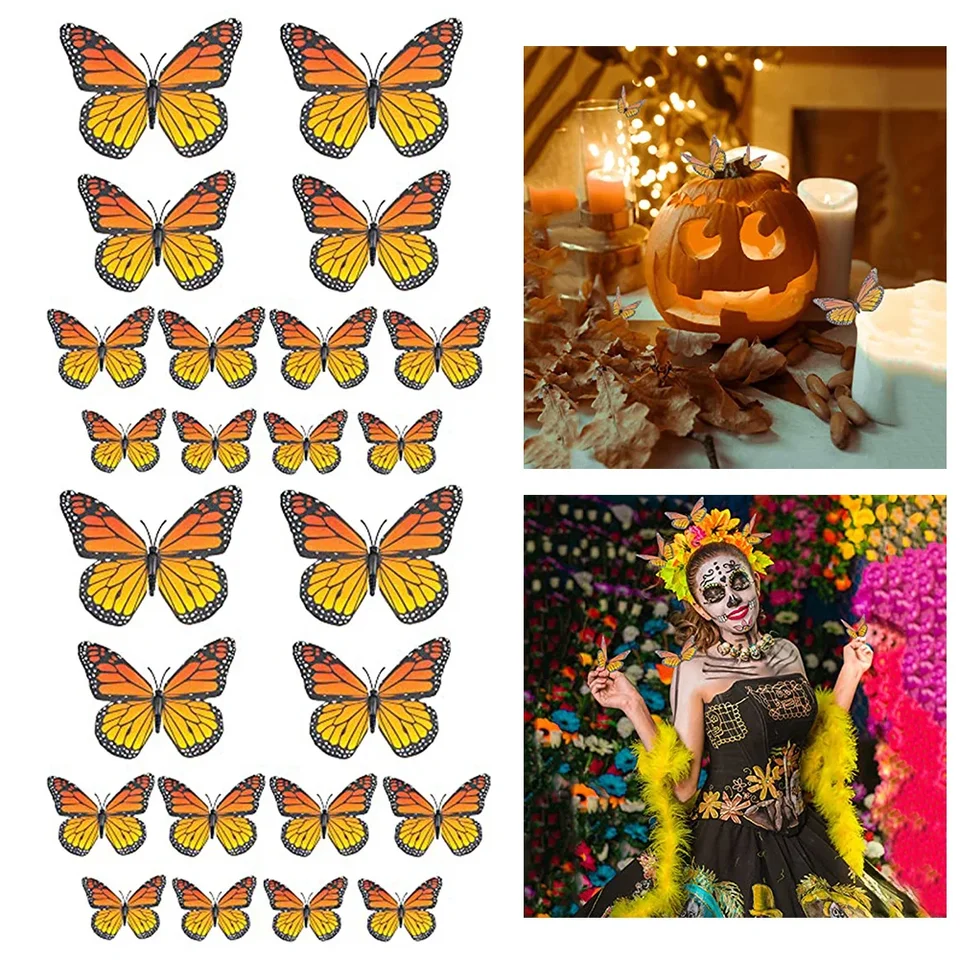 24 kusov Monarch Butterfly Dekorácie pre dom, remeslo, párty a izbu, oranžový Halloween, Vianoce, motýľ
